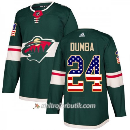 Män Ishockey Minnesota Wild Tröja Matt Dumba 24 Adidas 2017-2018 Grön USA Flag Fashion Authentic